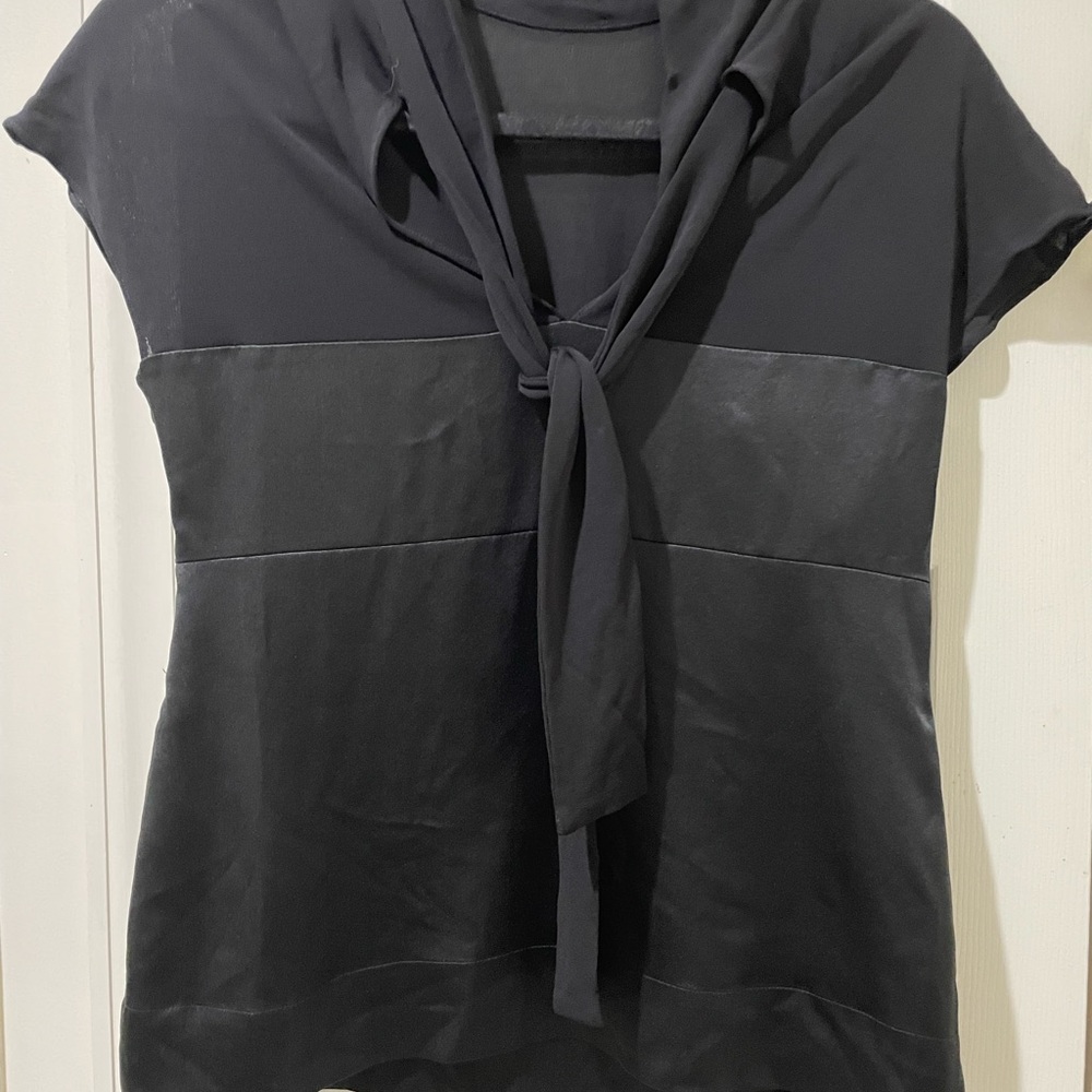 RED Valentino Black Sailor Collar Blouse with Tie Front